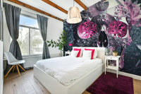 Artistic skull and floral wall mural design