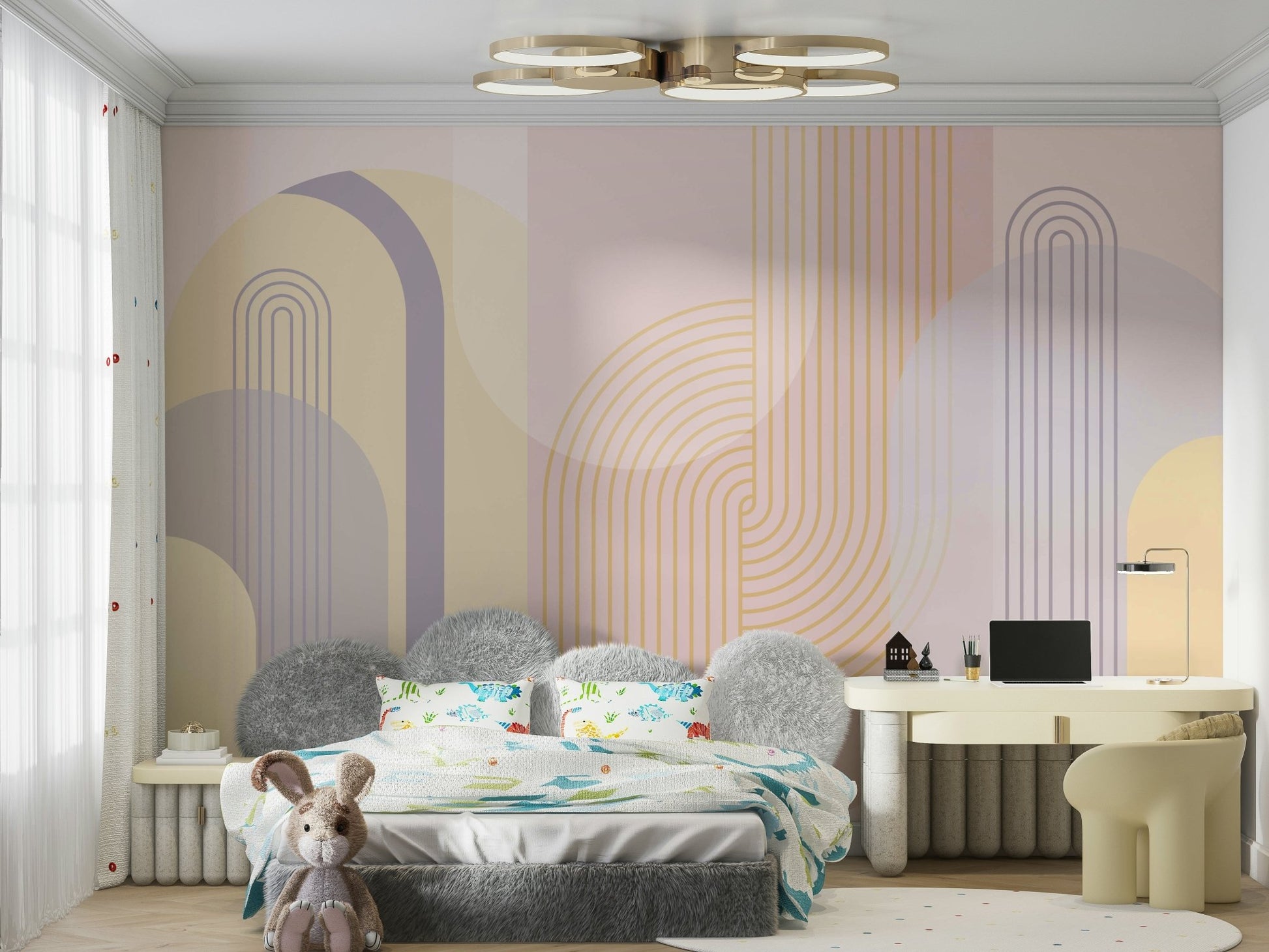 Subtle arch pattern mural with pastel shades.

