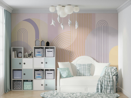 Gentle arches wall mural with soft tones.

