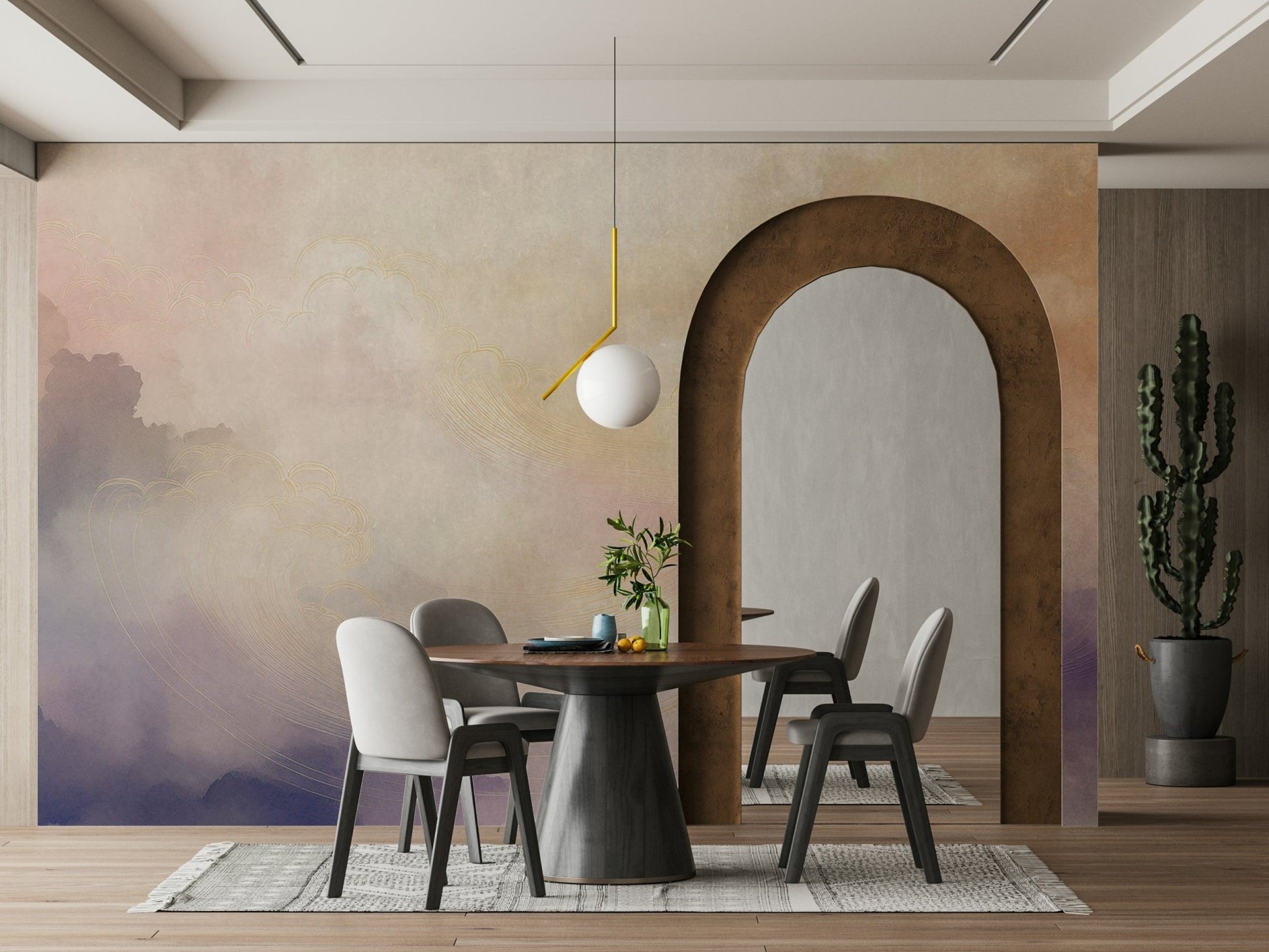Light cloud mural for serene, soft interior styling.

