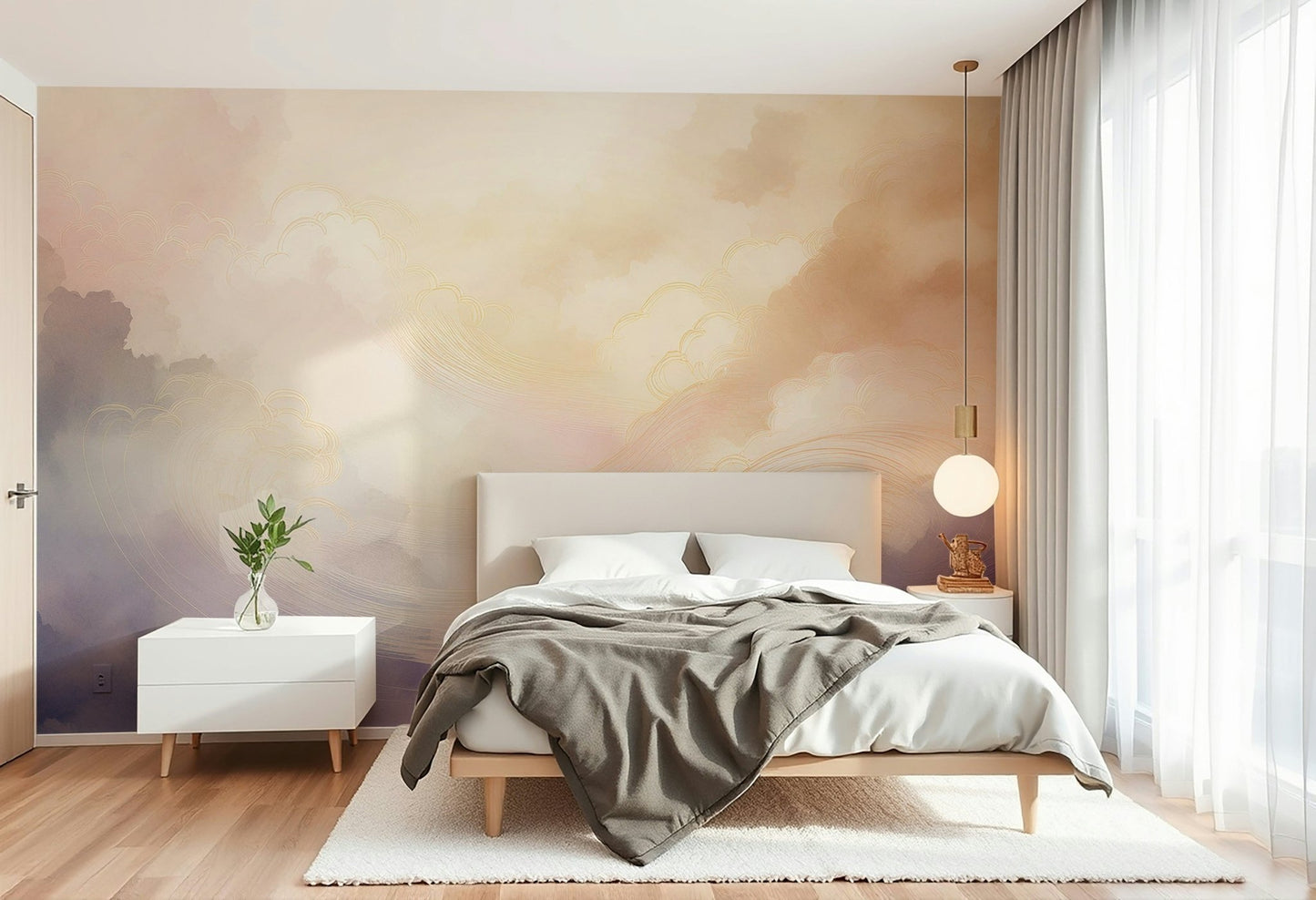 Tranquil sky mural for peaceful home interiors.

