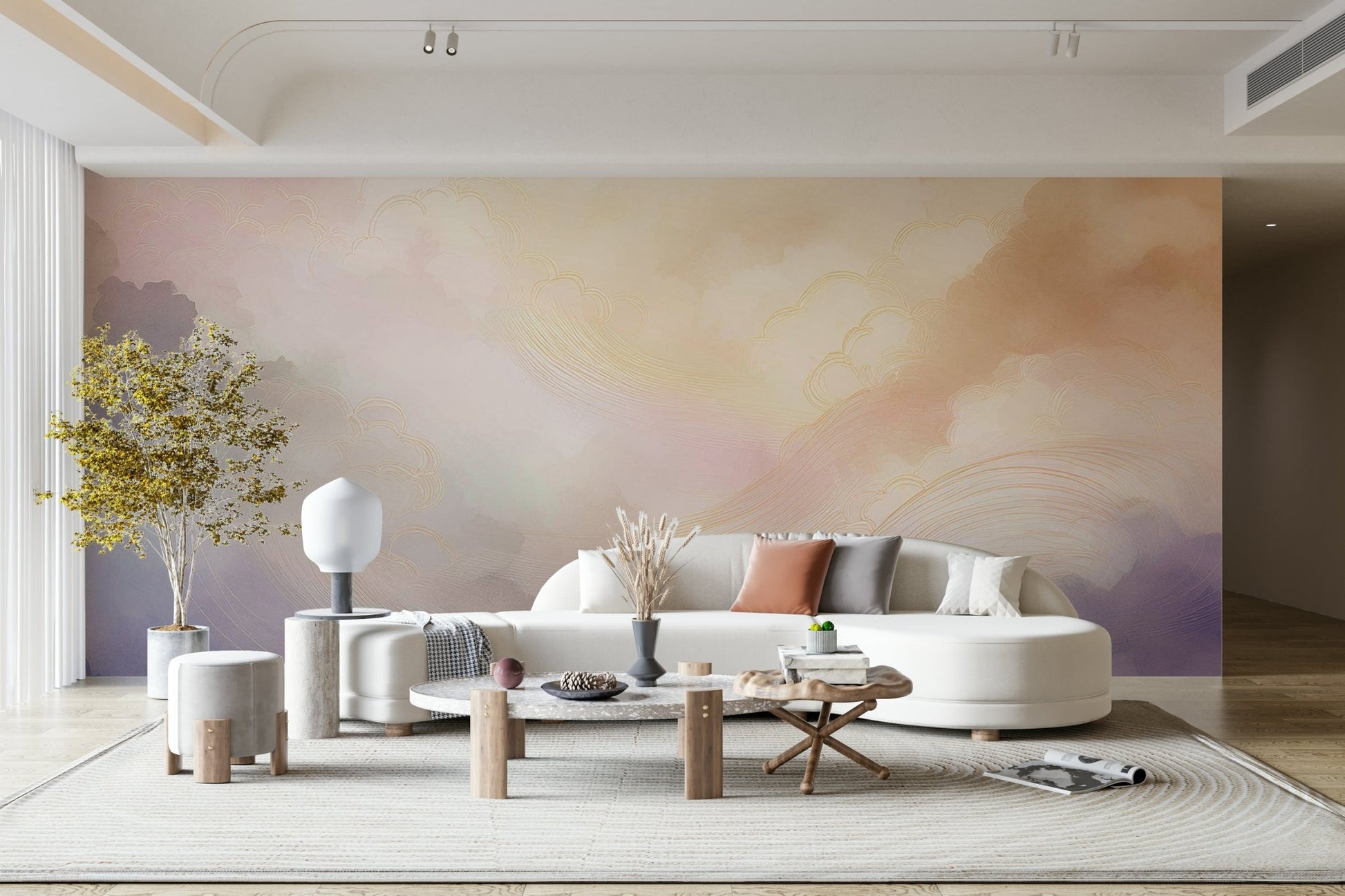 Elegant sky mural for soothing wall decor.

