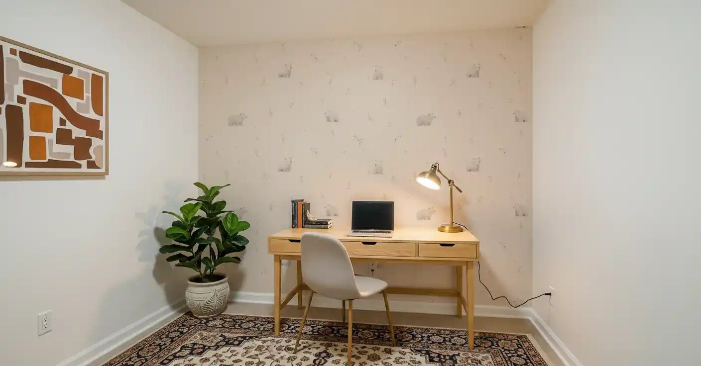 Tiny watercolor bears scattered on beige ground in Gentle Bear Meadow wallpaper, GD9071