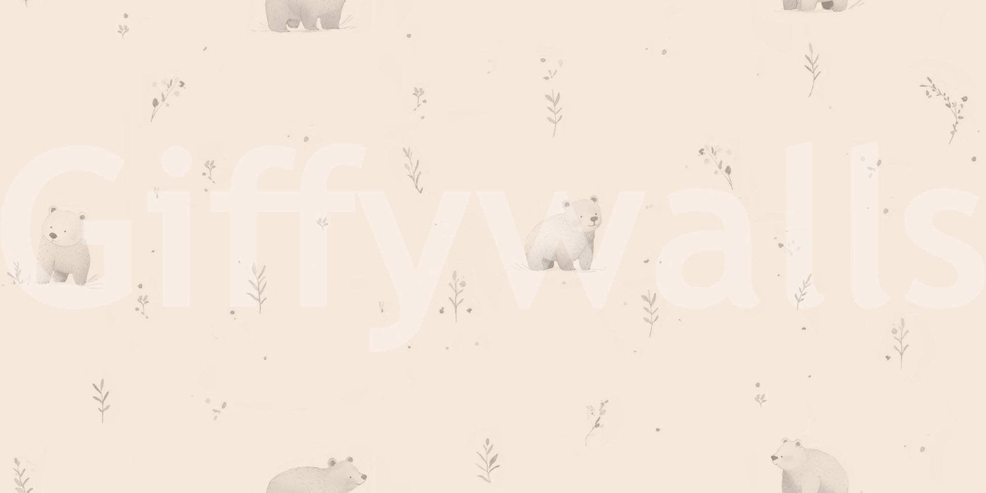 Hand-drawn bear cubs drift quietly through the Gentle Bear Meadow wallpaper, GD9071