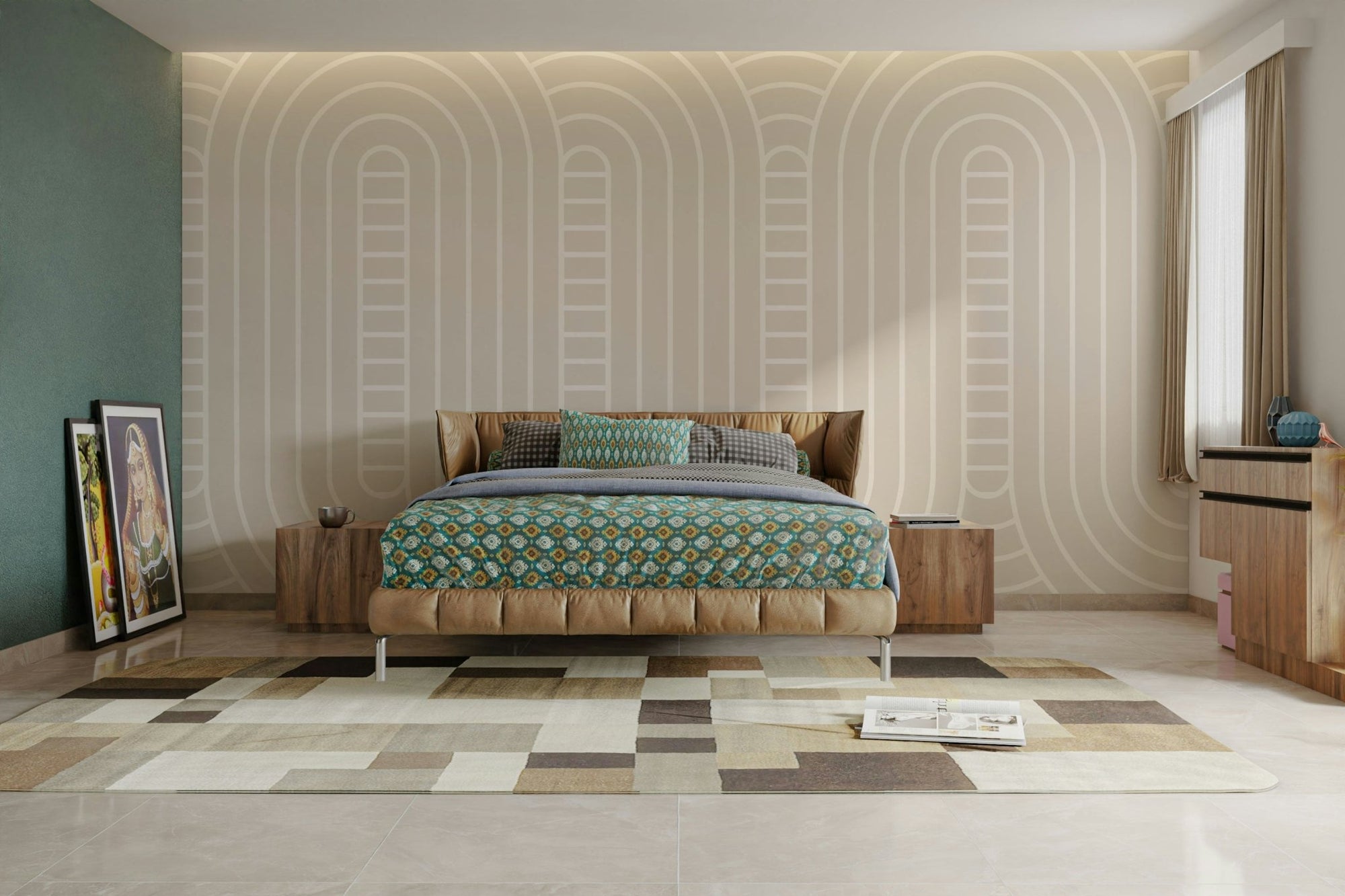 A peaceful wall mural with a modern, flowing pattern. GD4183