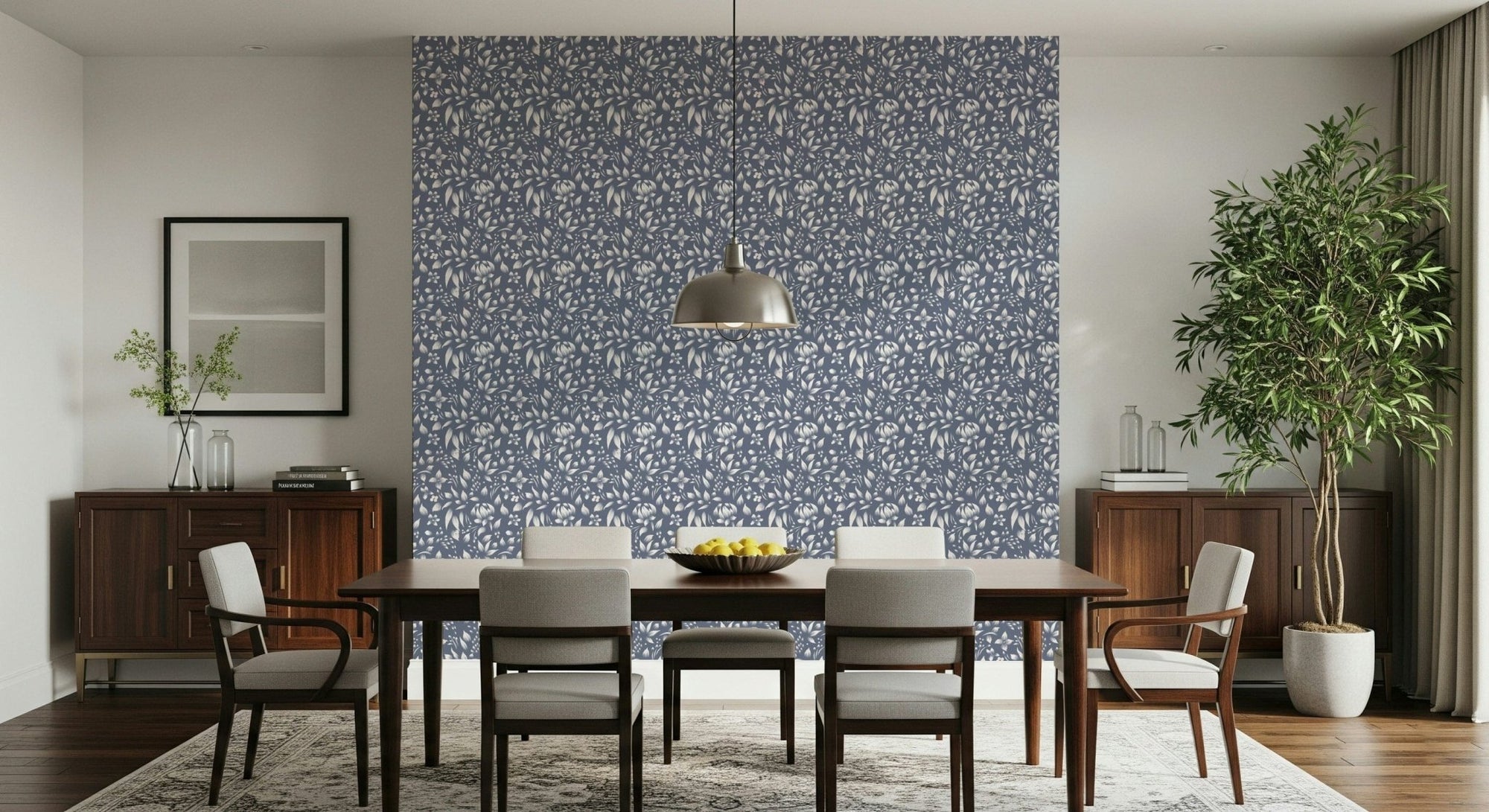 Muted blue Gentle Foliage Wallpaper pattern detail., GD6455