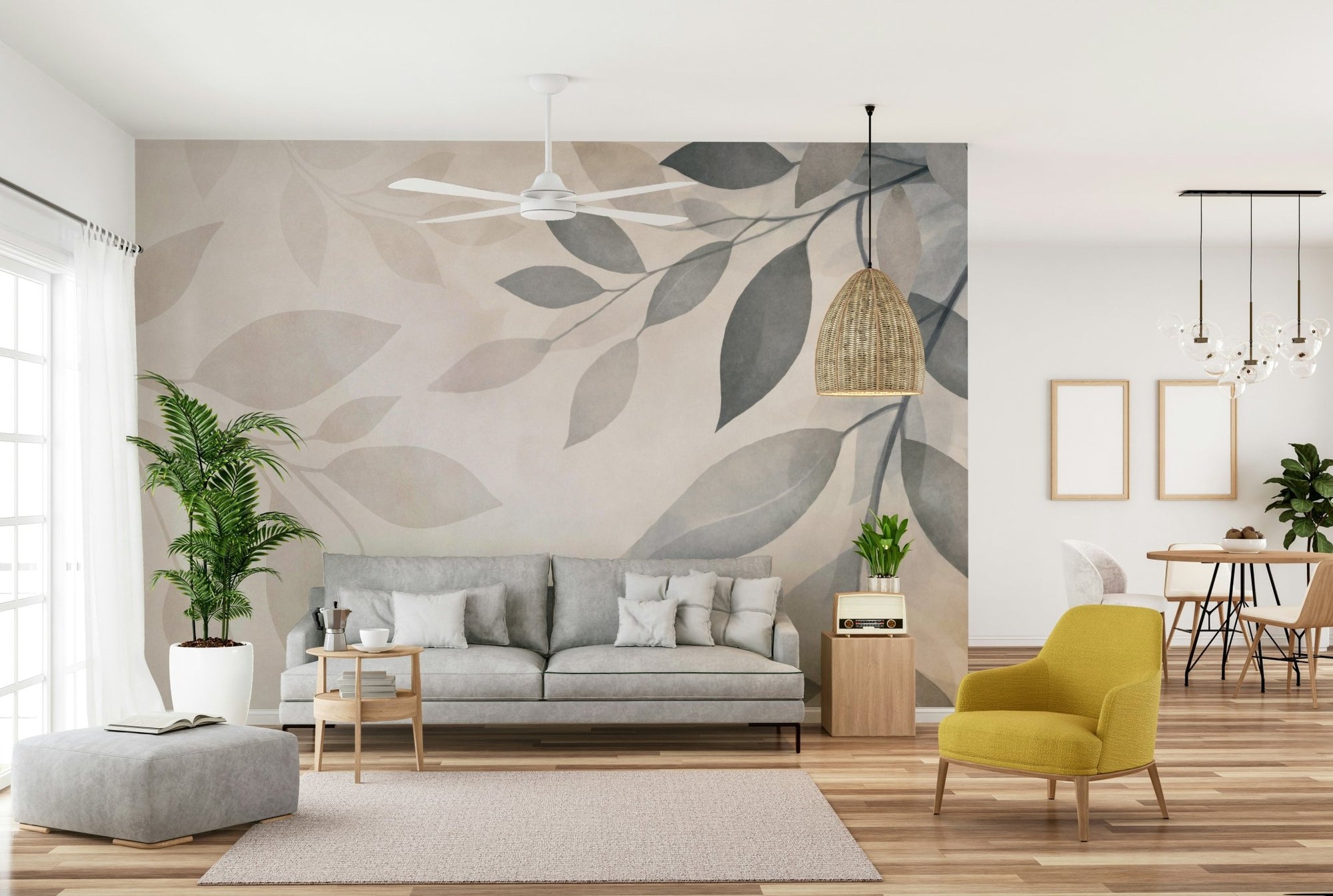 Gentle Leaf Whispers Beige Grey Wall Mural, GD2614