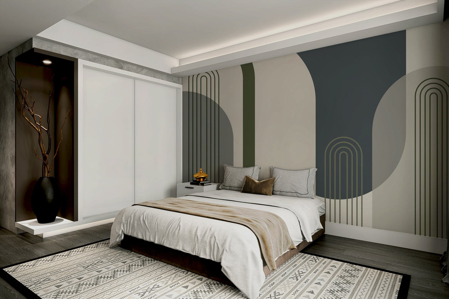 A wall mural of a geometric arch pattern. GD3593


