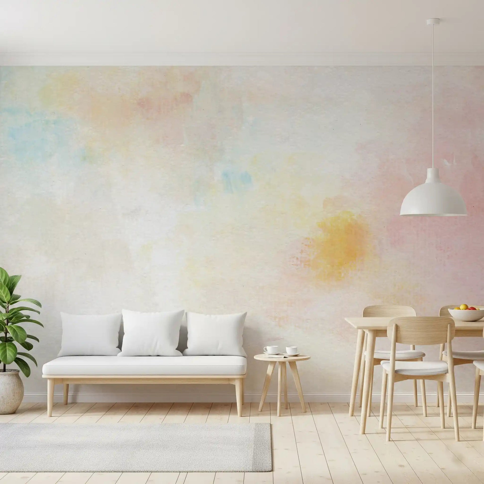 Gentle Pastel Wash Wall Mural creates a subtle and serene mood in a light-filled room.