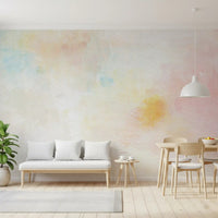 Gentle Pastel Wash Wall Mural creates a subtle and serene mood in a light-filled room.