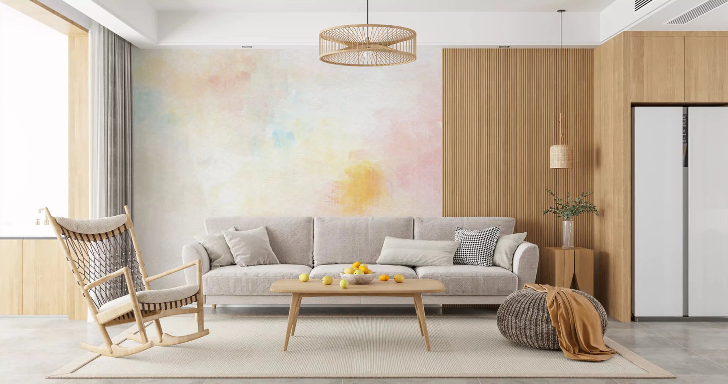 Abstract watercolor strokes on this Gentle Pastel Wash Wall Mural piece are very fluid.