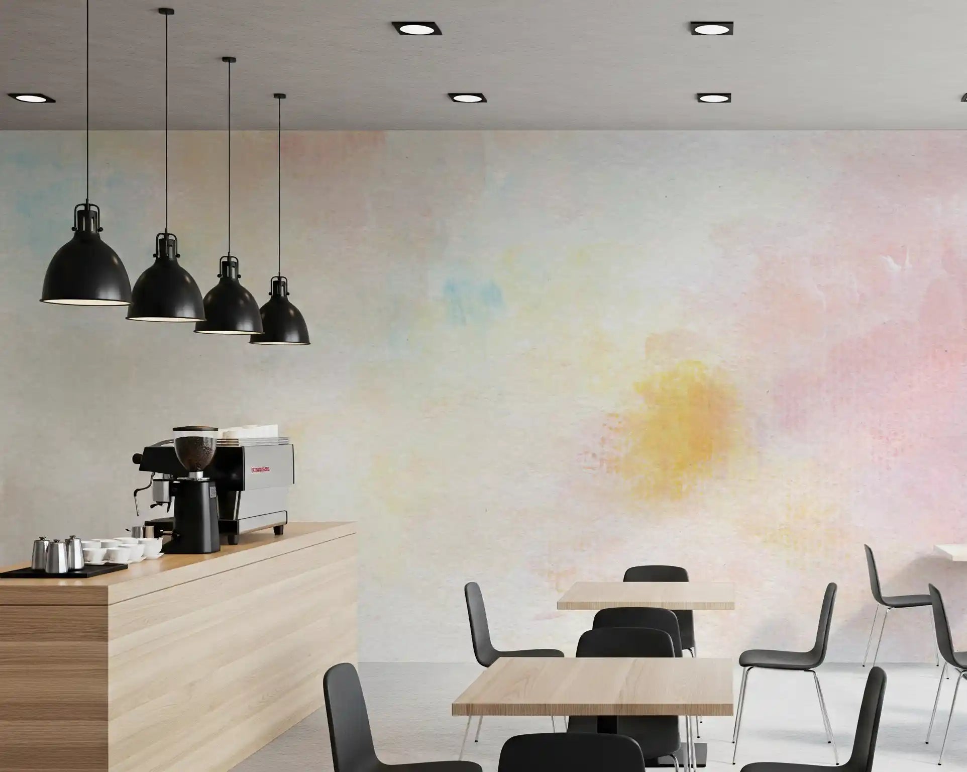 Gentle Pastel Wash Wall Mural displays sunlit yellow washes across the textured surface.