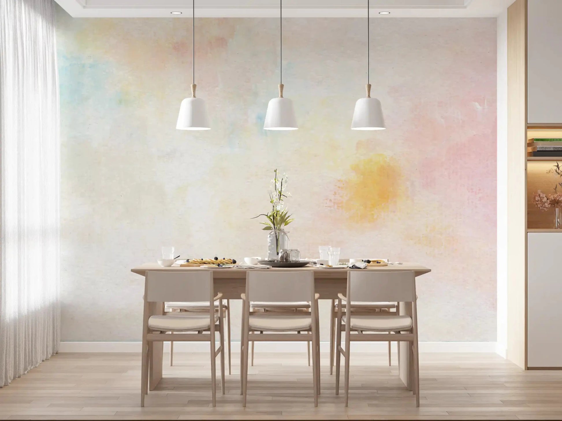 Muted pastel tones blend seamlessly in this Gentle Pastel Wash Wall Mural visual layout.
