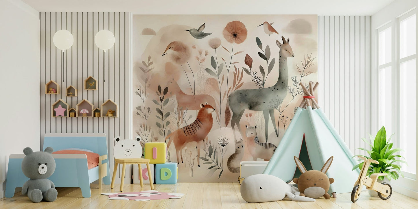 Calm and peaceful woodland safari mural, GD1781