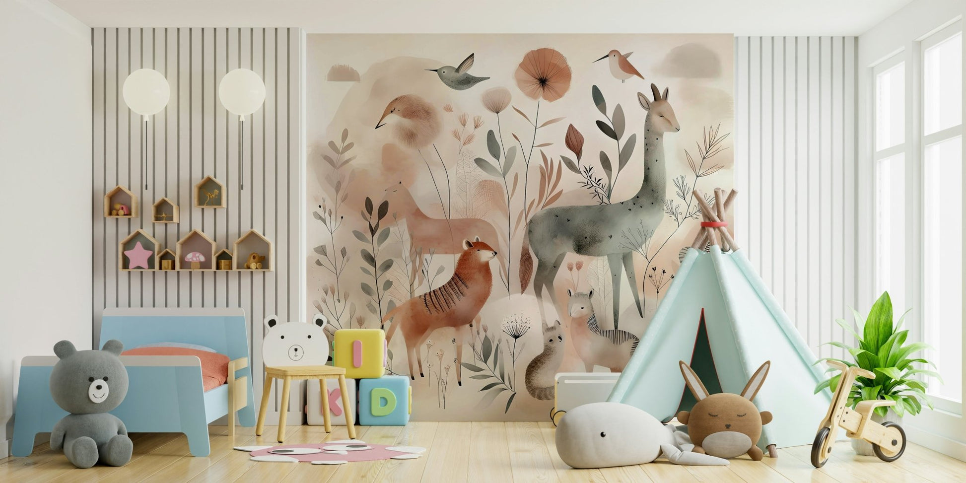 Calm and peaceful woodland safari mural, GD1781