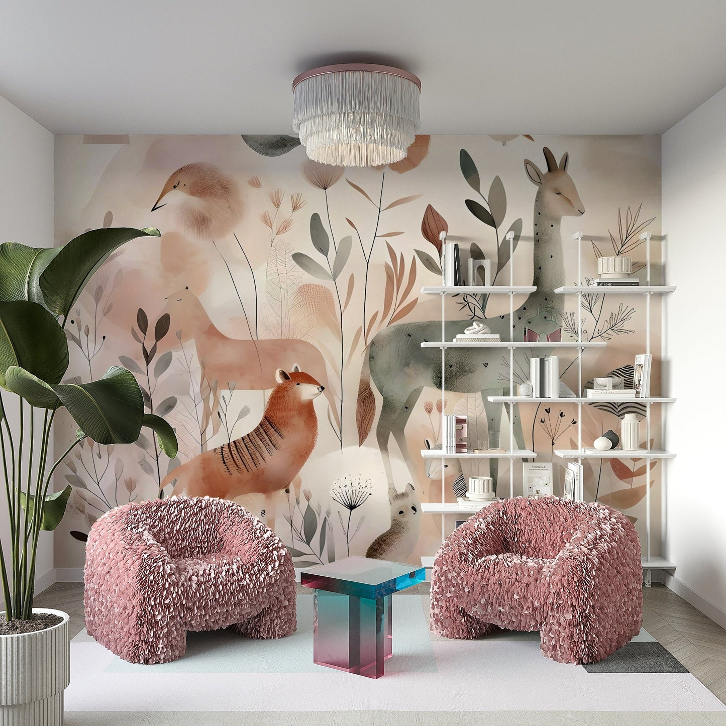 Gentle forest animals wall mural for a cozy room, GD1781