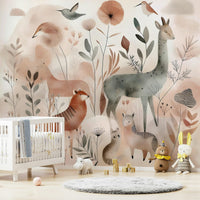 Safari animals in a calm woodland setting mural, GD1781