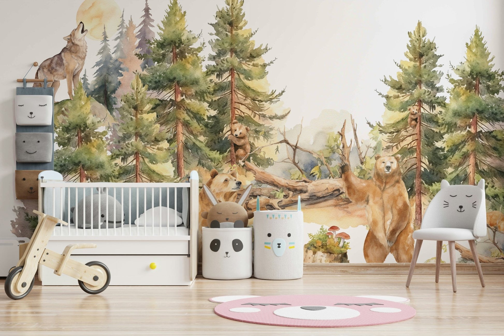 Tranquil forest scene with soft, muted tones.

