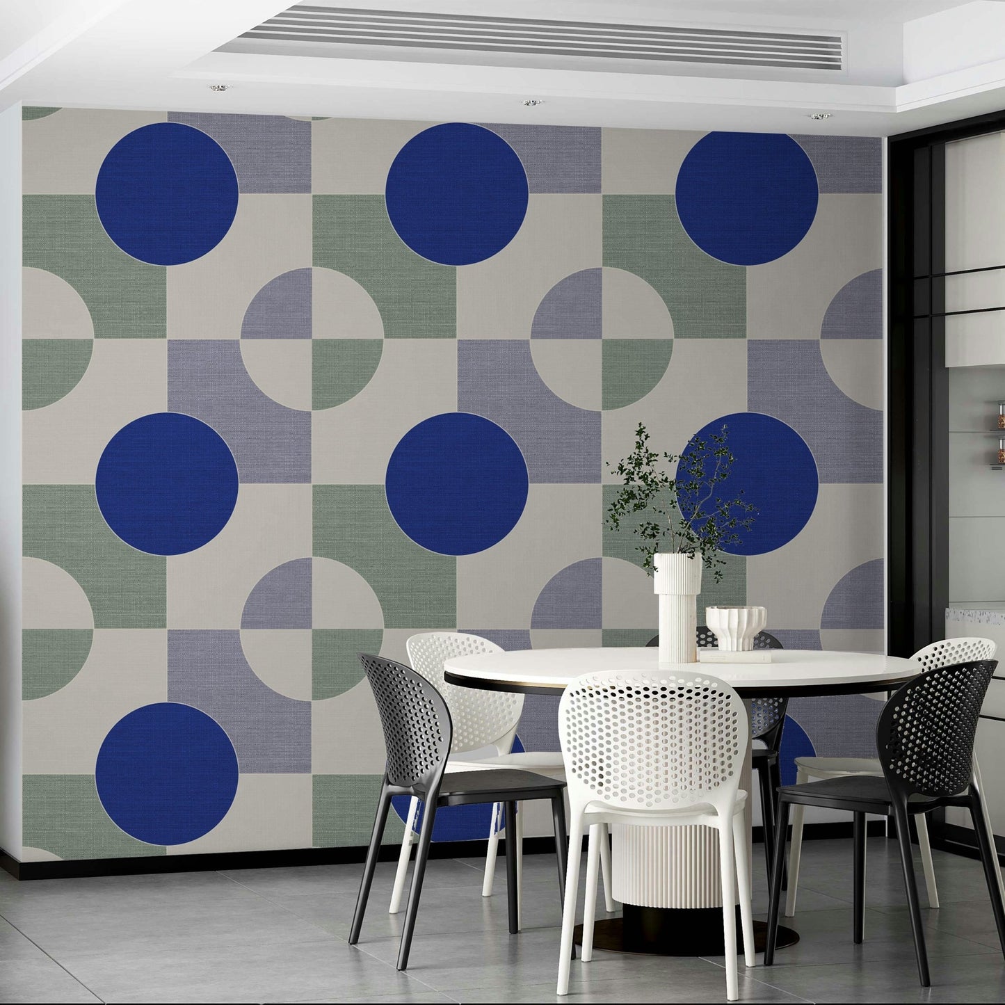 Striking geometric pattern wallpaper for living rooms

