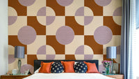 Mid-century inspired wallpaper with geometric flair

