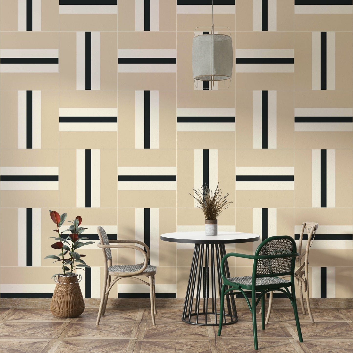 Geometric 04 wallpaper in a neutral-toned living space

