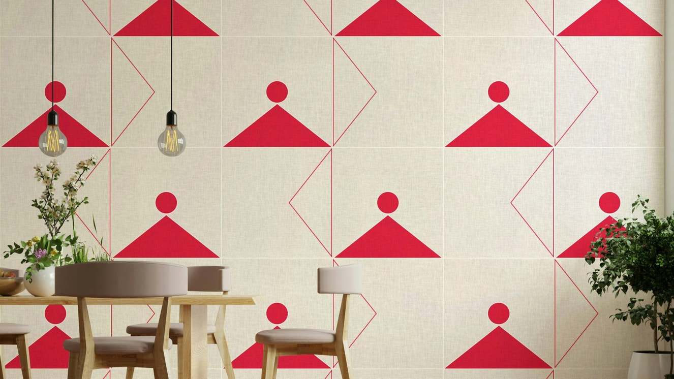 Neutral-toned wallpaper with geometric line layout

