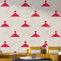 Mid-century modern wall styled with geometric wallpaper

