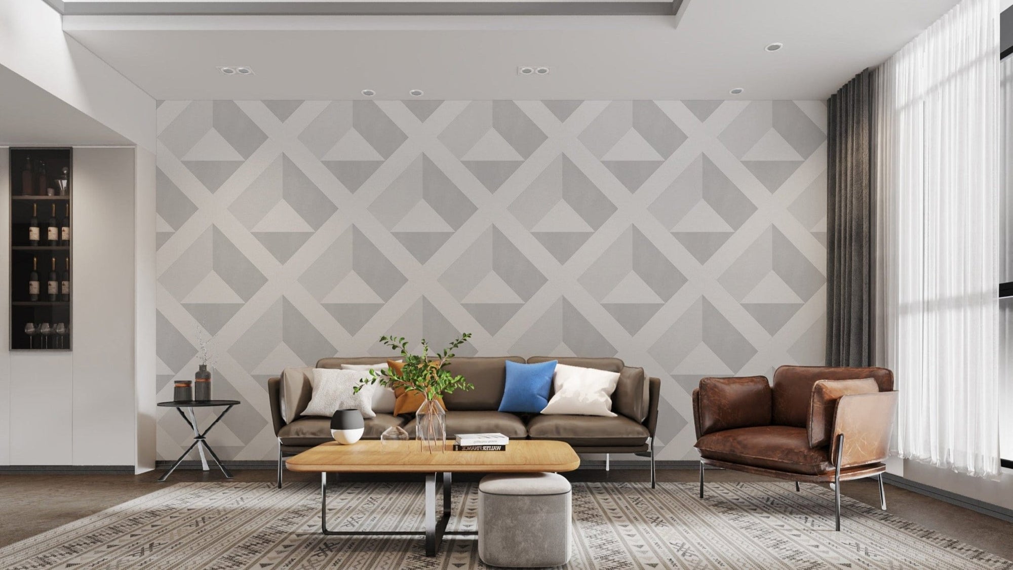 Geometric 3D Diamond Pattern Wallpaper
 B689
