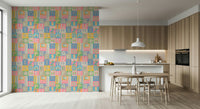 Charming Geometric ABC wall paper with patterned letters.