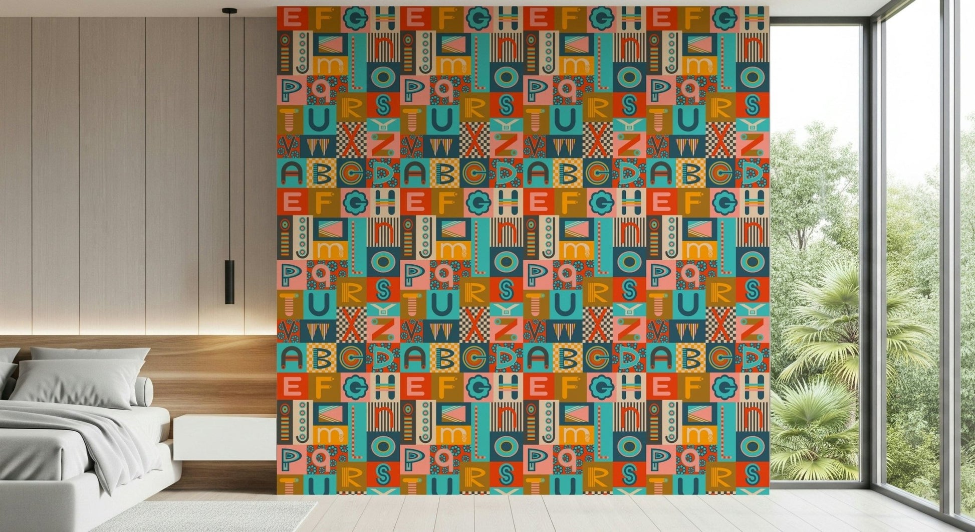 Dynamic Geometric ABCs Retro classroom wall covering, bold font.