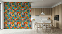 Lively Geometric ABCs Retro wall mural, postmodern lettering style.