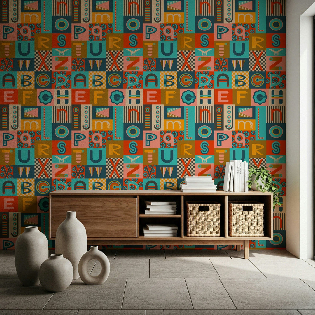 Retro ABC Geometric Wallpaper