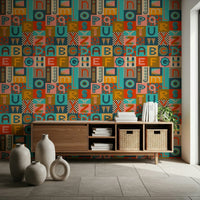 Bold Geometric ABCs Retro wallpaper, graphic letter patterns.
