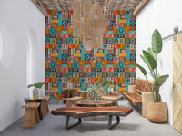 Funky Geometric ABCs Retro peel and stick wallpaper, stylish shapes.