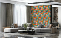 Mod Geometric ABCs Retro contemporary wallpaper, abstract design.