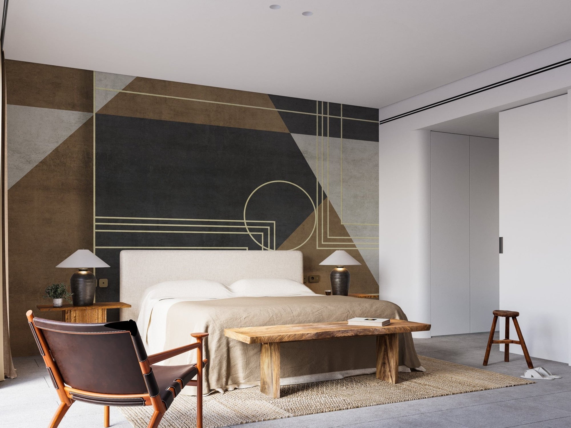 Geometric abstraction wallpaper with gold, B436