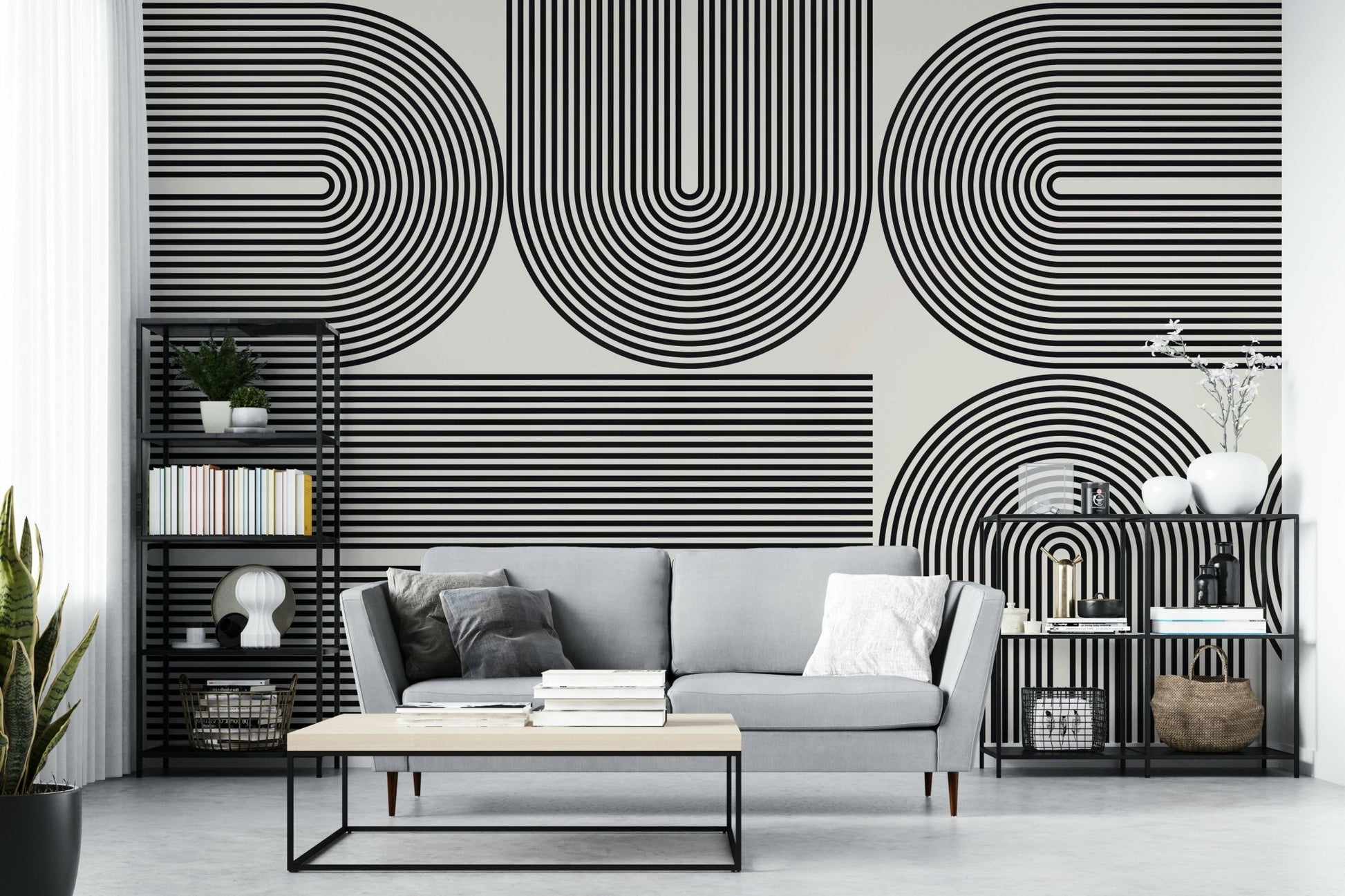 The mural is in a two-tone color scheme.

