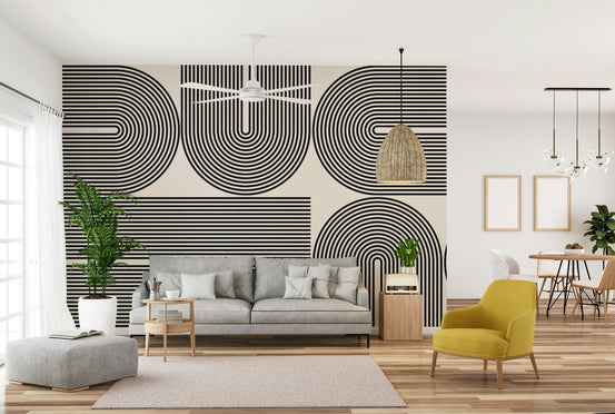 A wall mural with a geometric archway pattern. GD3400


