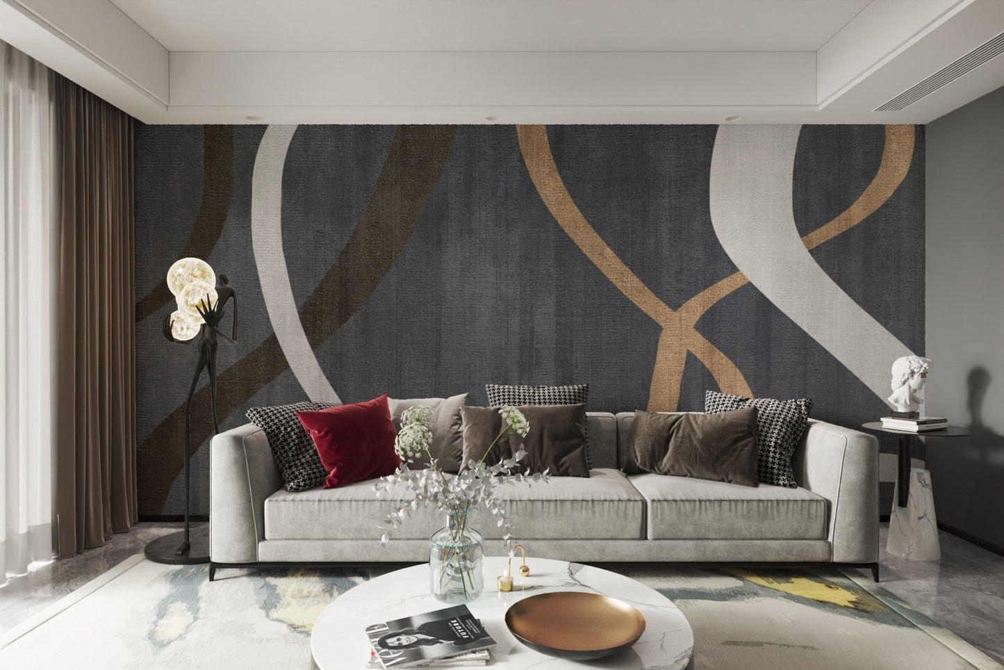 Modern geometric brushstroke mural D128
