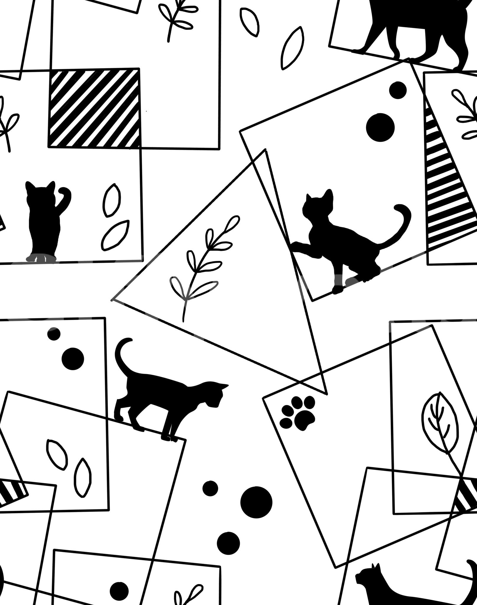High-contrast ink styles define this Geometric Cats wallpaperGD9452