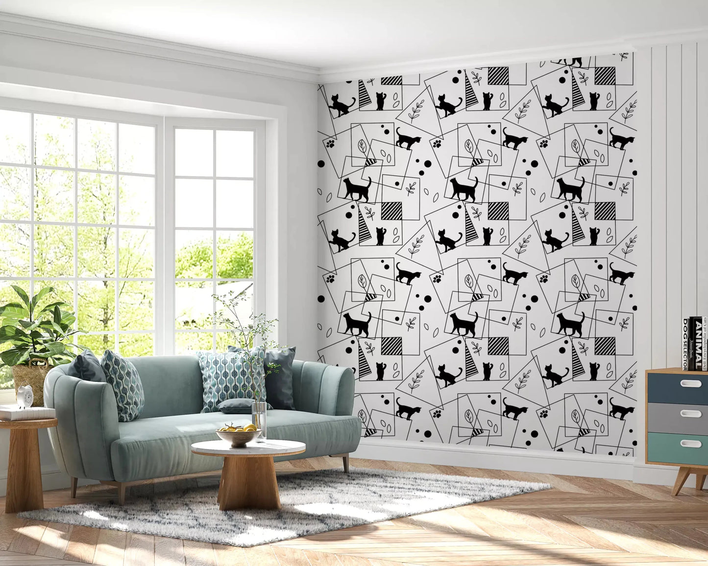 Geometric Cats wallpaper displays a mix of frames and sketches⁠GD9452