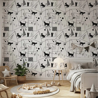 Serene feline silhouettes accent this bedroom via Geometric Cats wallpaperGD9452