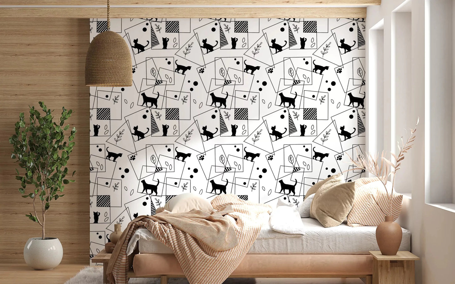 Dynamic energy defines a modern Bedroom with Geometric Cats wallpaperGD9452