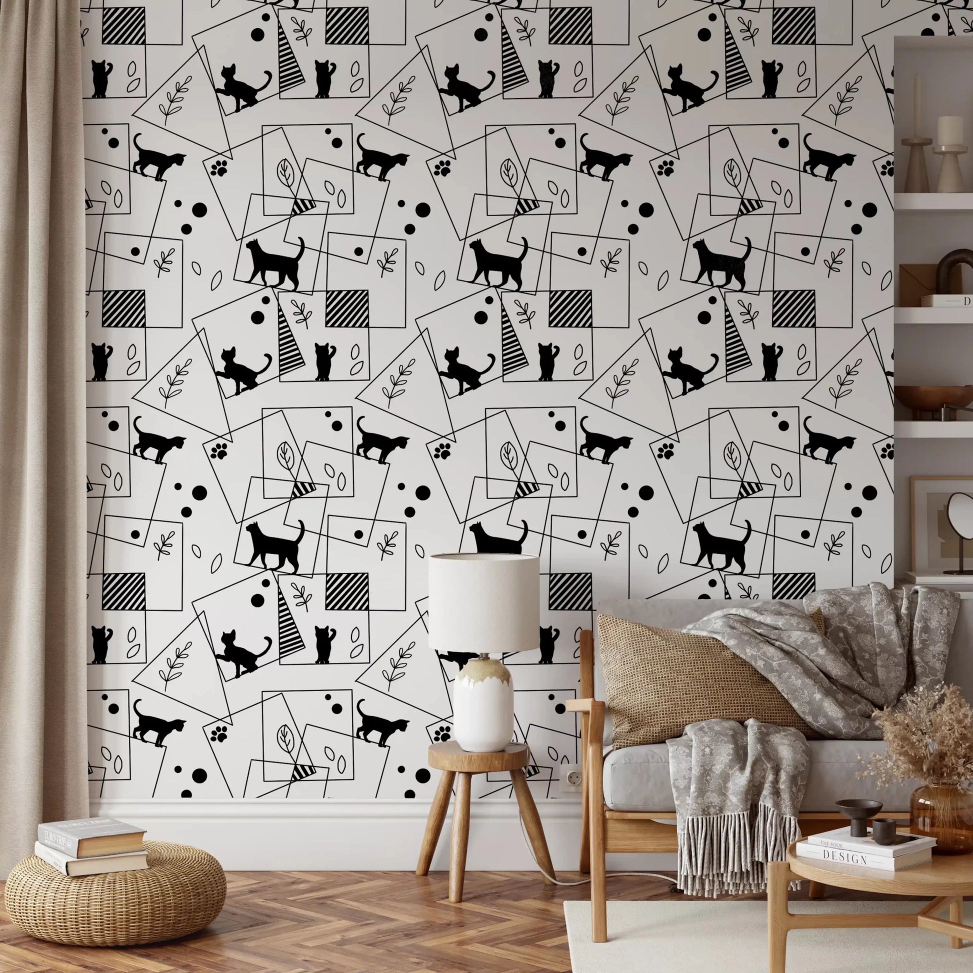 Sleek cat silhouettes highlight this Geometric Cats wallpaper⁠GD9452