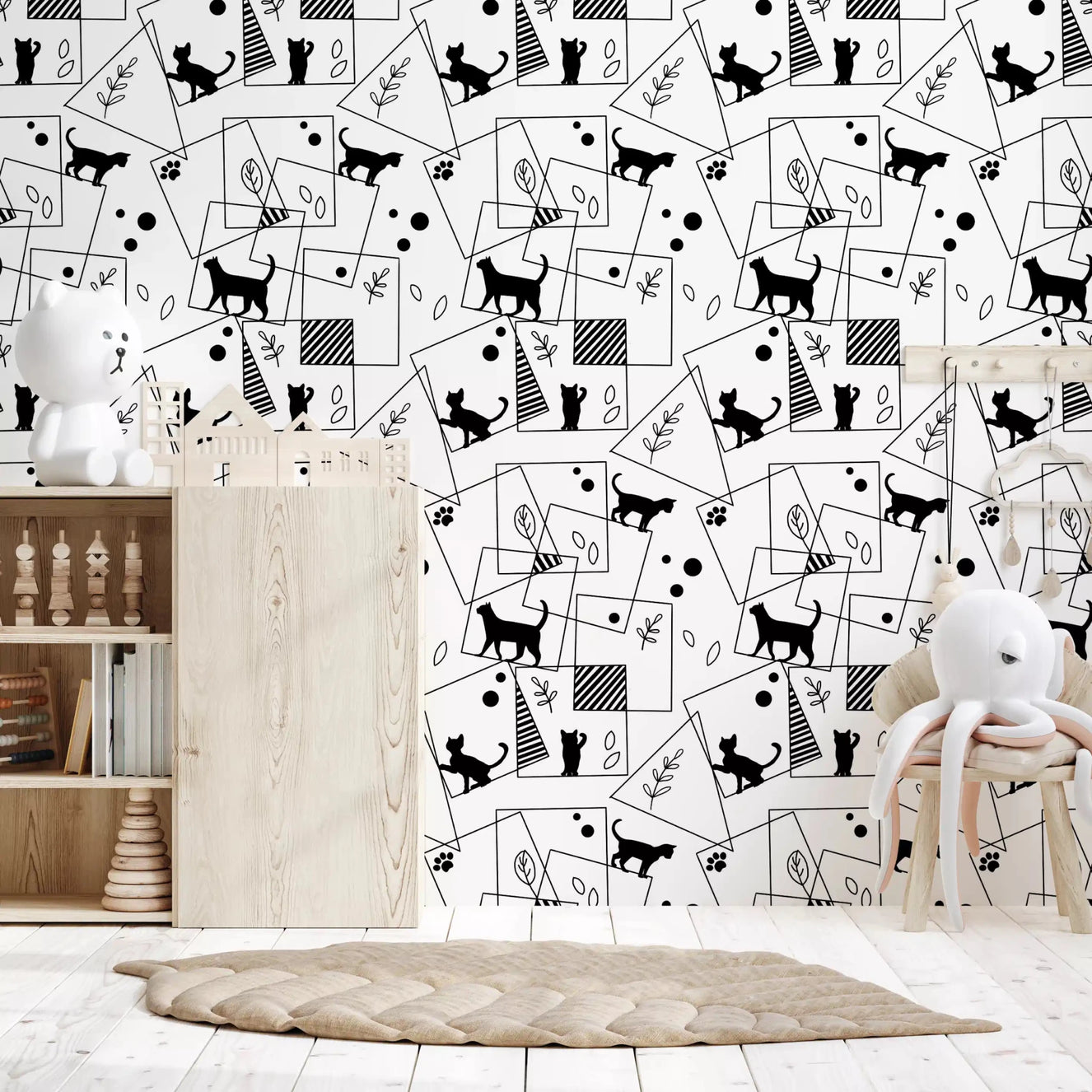 A playful atmosphere fills the nursery with Geometric Cats wallpaperGD9452