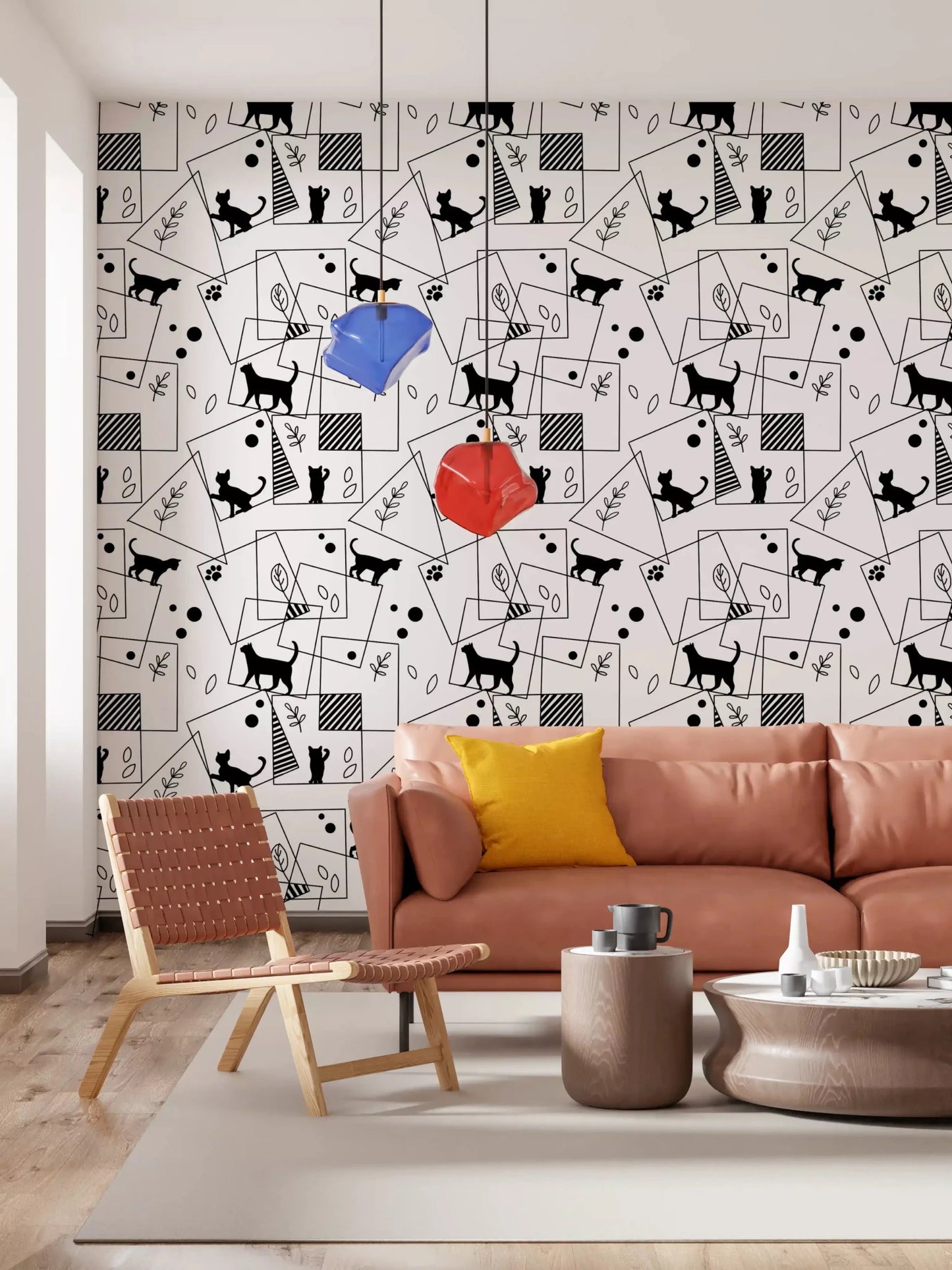 Graphic lines overlap on the Geometric Cats wallpaper surfaceGD9452