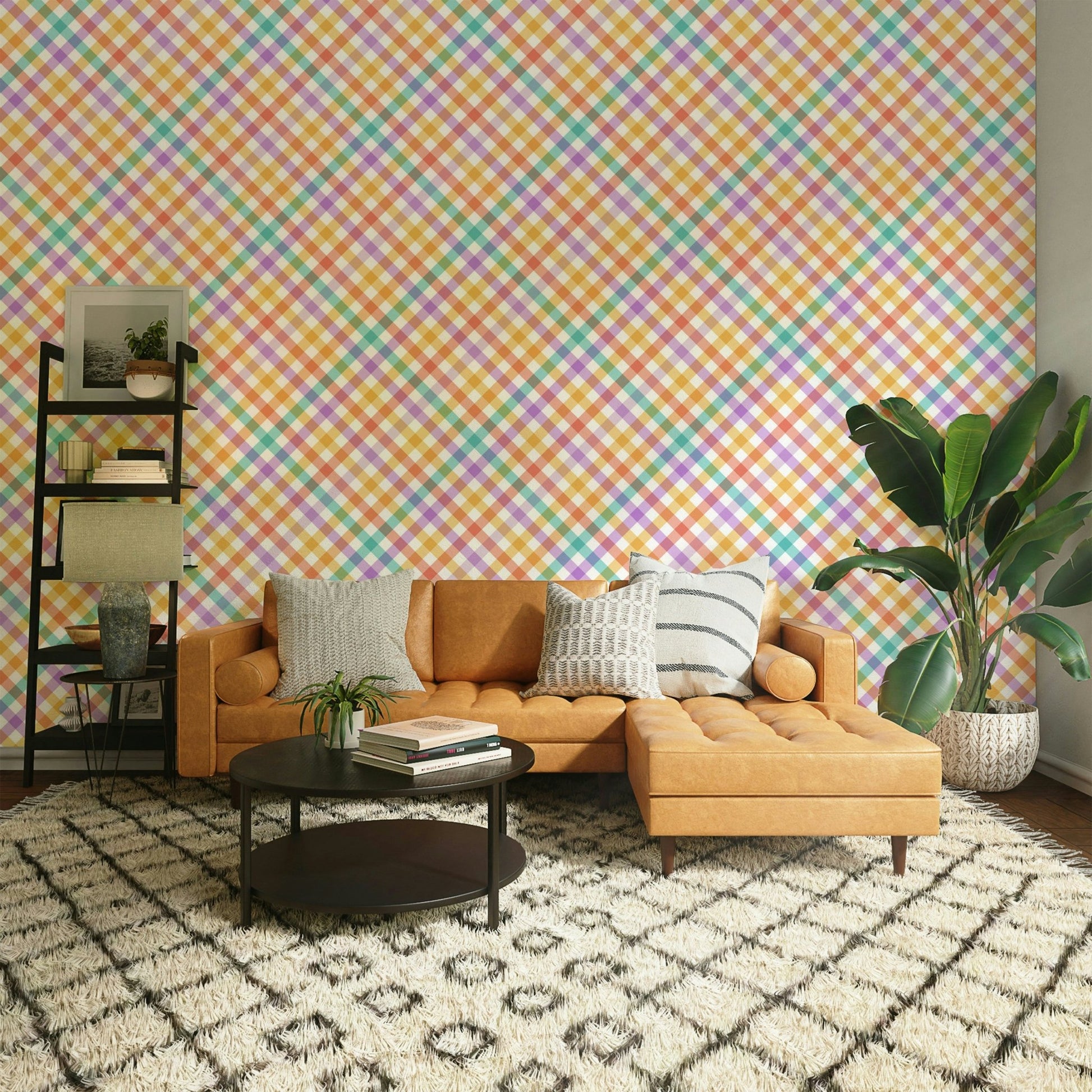 Colorful gingham wall mural

