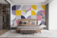 Modern Geometric Rainbow Wallpaper for Living Room
