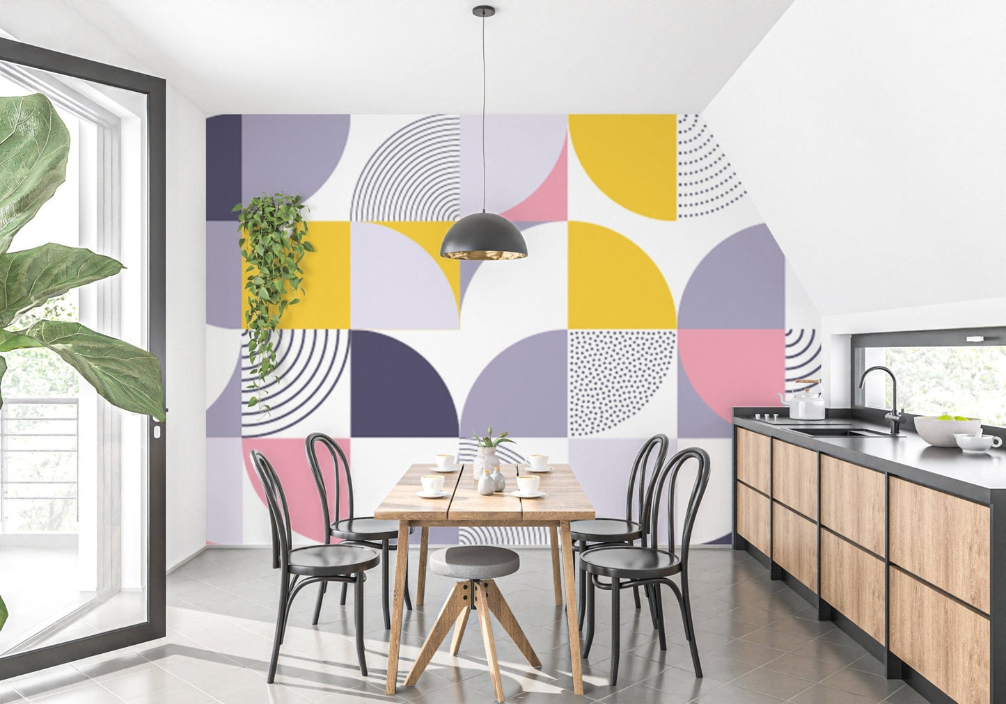 Trendy Geometric Rainbow Wall Mural for Homes
