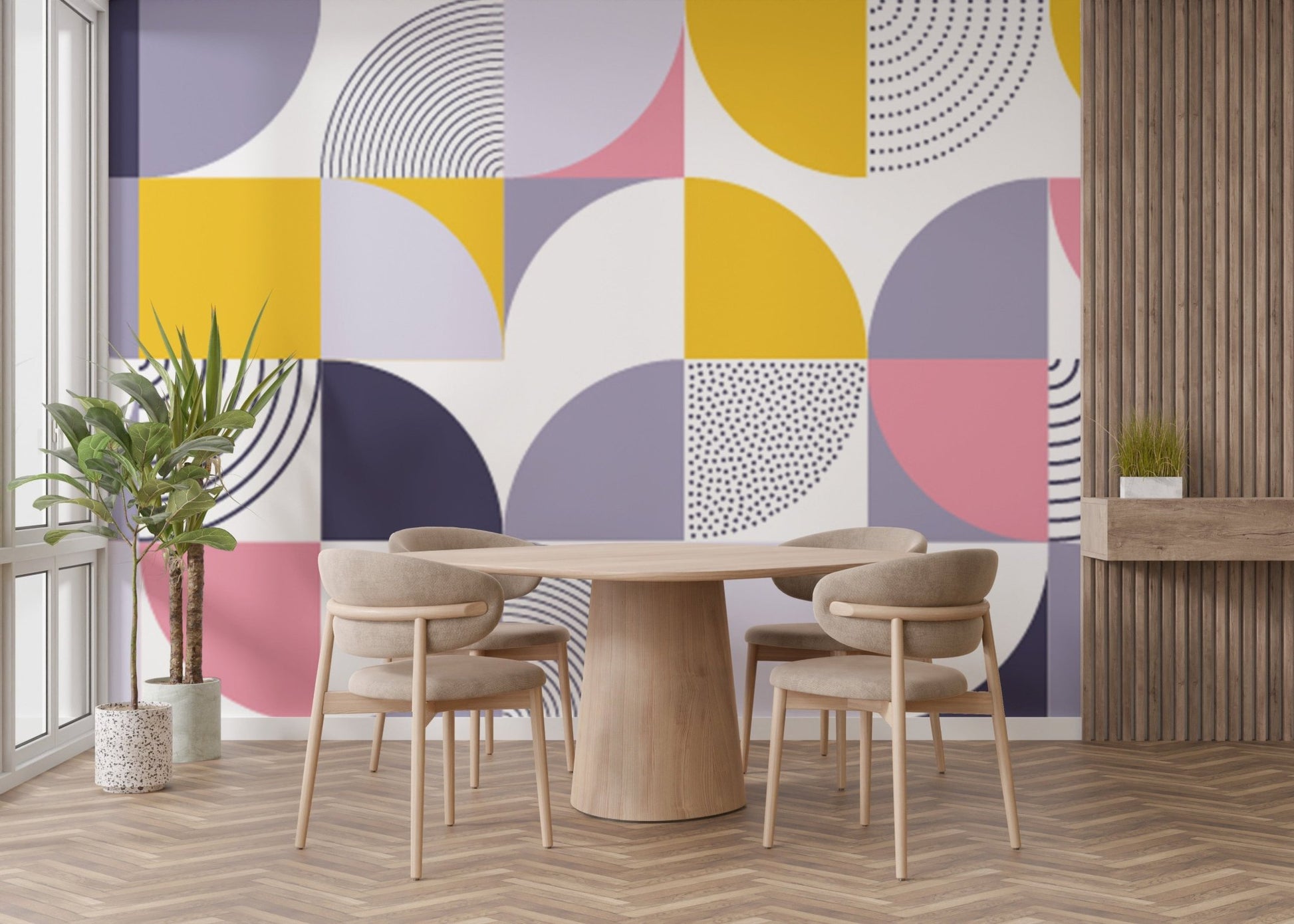 Bold Geometric Rainbow Wall Mural for Rooms

